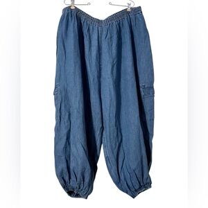 Lucy & Yak Rumi Cargo Denim Balloon Pants UK 24 or US 20 Elastic Waist Pull-on